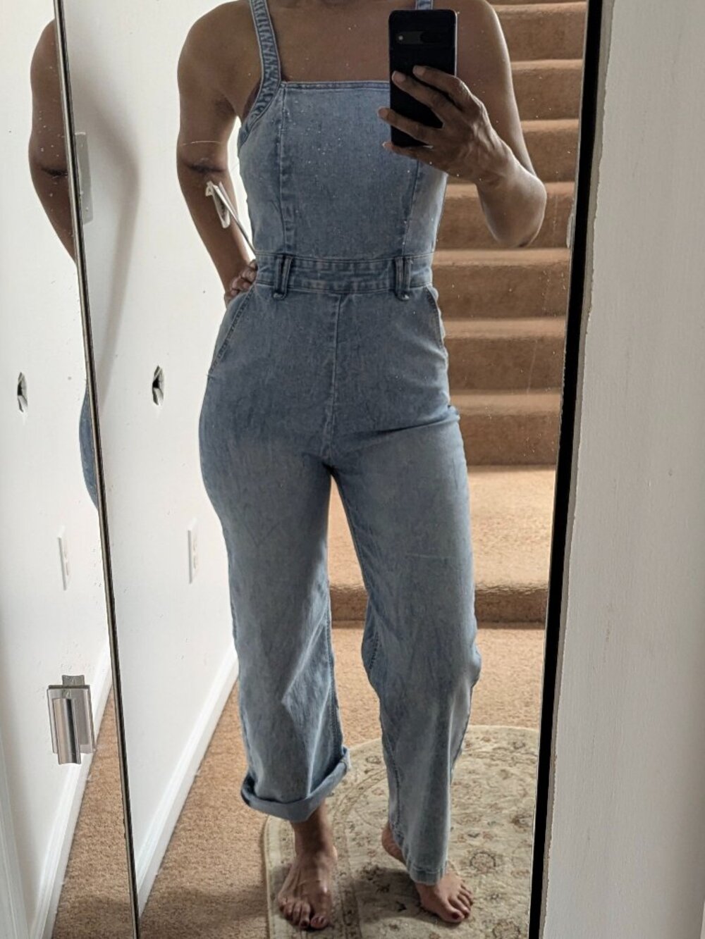 Wide Leg Denim Jumpsuit - Picture 9 of 9